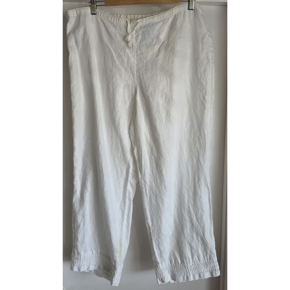 So Blue Sigrid Olsen Linen Pants Size L White Solid Casual Trousers Slacks